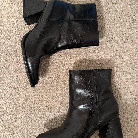 Black Croc-Embossed Ankle Boots - Picture 3 of 4